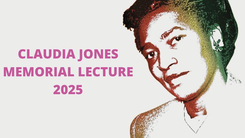 Image of Claudia Jones next to pink text.