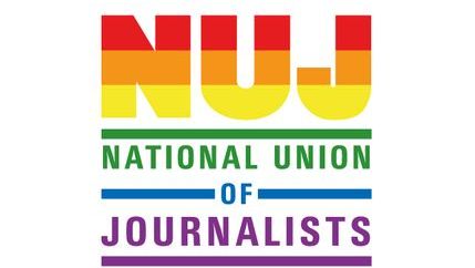 NUJ logo in the Pride rainbow colours.