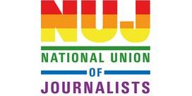 NUJ logo in the Pride rainbow colours.