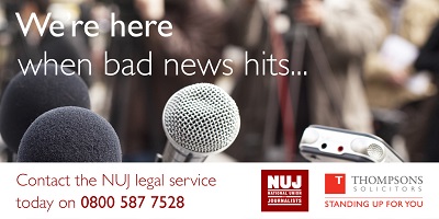 We're here when bad news hits...  Contact the NUJ legal service today on 0800 587 7528. 