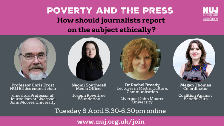 Flyer for the NUJ's webinar on poverty and the press