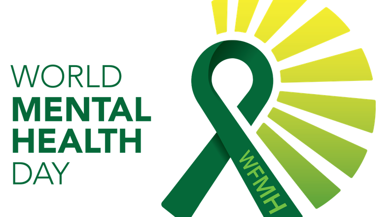 A green ribbon next to green text that reads 'World Mental Health Day'.