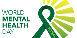 A green ribbon next to green text that reads 'World Mental Health Day'.