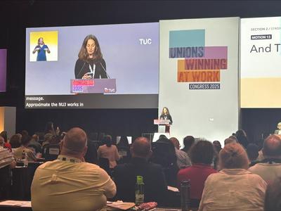 Natasha Hirst, NUJ equality council chair, addressing TUC Congress