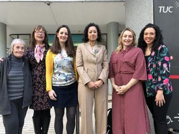 NUJ delegates with Samira Ahmed and TUC policy officer Sian Elliot