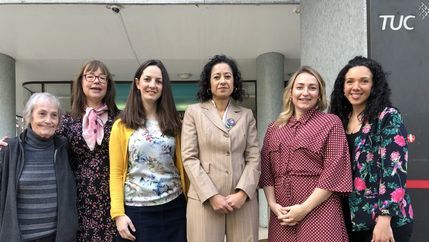 Samira Ahmed and TUC policy officer Sian Elliot with NUJ delegates at TUC Women's Conference 2020