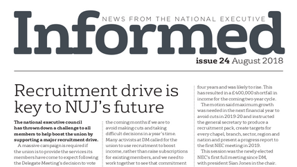 Cover: NUJ Informed, Issue 24, August 2018