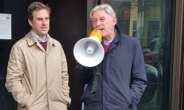 Daniel Johnston MSP and Richard Leonard MSP both Labour, speaking at the NW picket line, Edinburgh.jpg