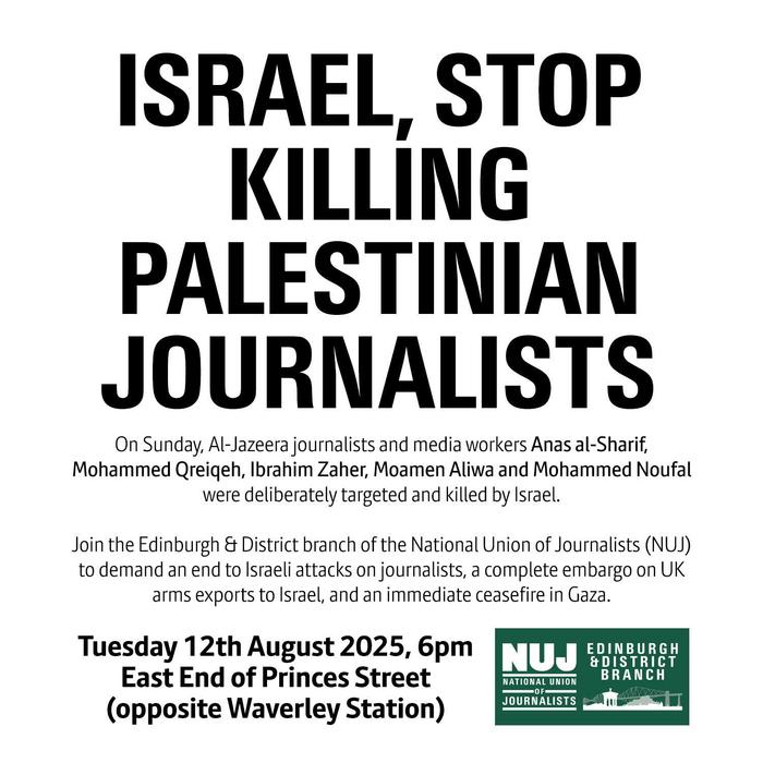 A poster displaying the details for a protest in Edinburgh organised by the Edinburgh & District branch.