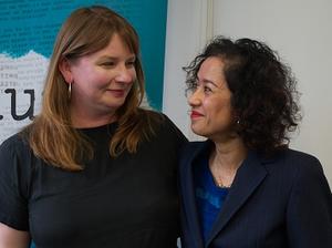 Michelle Stanistreet and Samira Ahmed after the tribunal victory