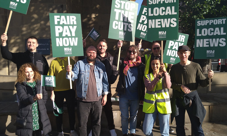 NUJ members from the Yorkshire Post, Yorkshire Evening Post and Wakefield Express outside Leeds Art Gallery