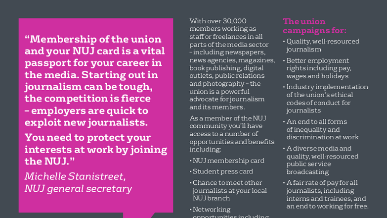 Image: NUJ student leaflet