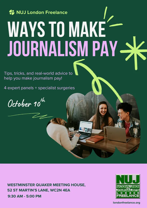 Green 'Ways To Make Journalism Pay' A5 leaflet