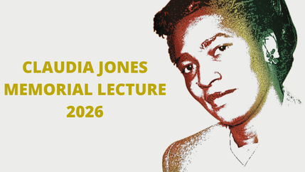 Banner image with the words 'Claudia Jones Memorial Lecture 2026' in yellow and a black and white image of Claudia Jones in the right hand corner.